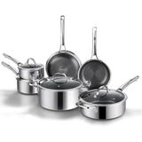 10-Piece Hybrid Cookware Set with Lids – Nonstick Stainless Steel Pots & Pans