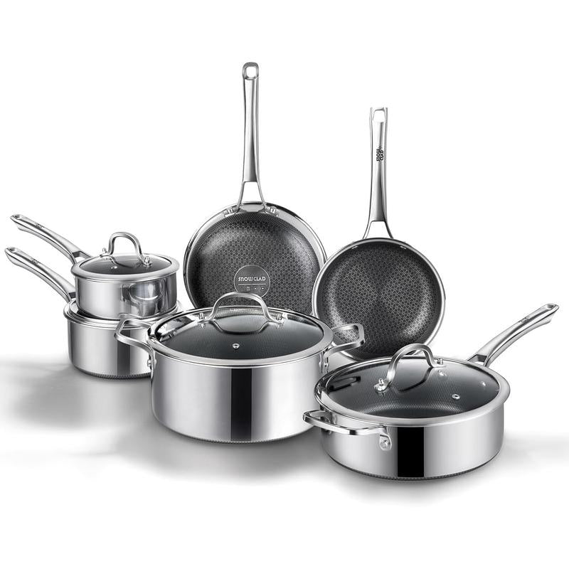 10-Piece Hybrid Cookware Set with Lids – Nonstick Stainless Steel Pots & Pans