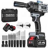 1000N.m Brushless Cordless Impact Wrench, All-Metal Cordless Impact Gun with 2 * 4.0Mah, 3-IN-1 Electric Impact Wrench with 5 Sleeves
