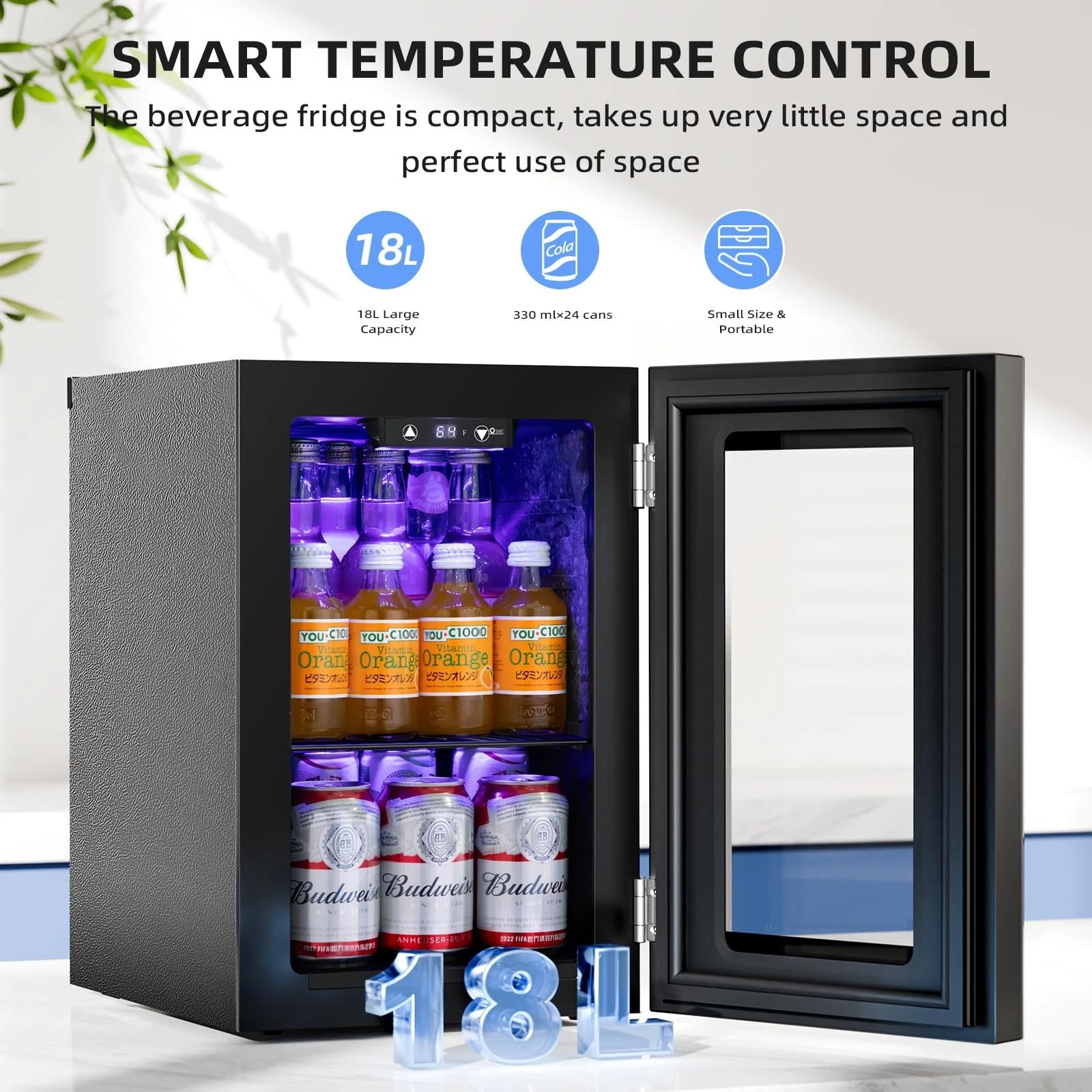Mini Fridge, 18 Liter/24 Can Portable Cooler and Warmer Personal Fridge for Skin Care, Cosmetics, Food, Great for Bedroom, Office, Car, Dorm, ETL Listed